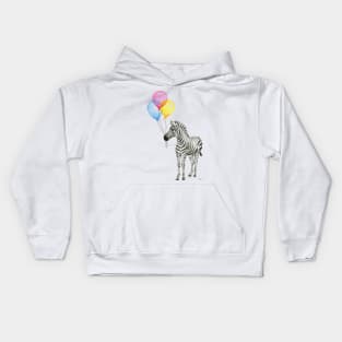 Zebra with Rainbow Balloons Kids Hoodie